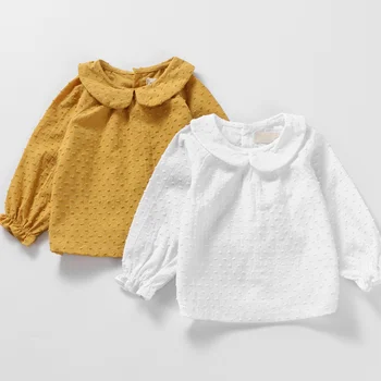 Yeni Bahar Sonbahar Kız Armürlü Gömlek Bebek Kız Bebek Yaka Gömlek çocuk Kız Pamuk Bluzlar Tops 0-3Y
