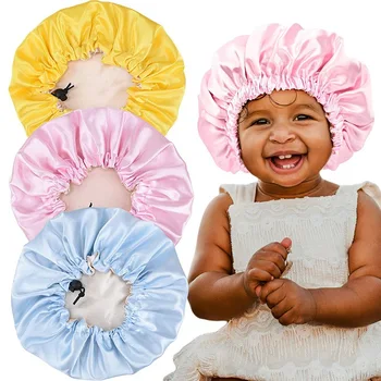 1 ADET Katı Bebek İpeksi Saten Kaput Uyku Kap Çocuk Kız Sevimli Headwrap Şapka Uyku Şapka Kız Gece Uyku saç bonesi Moda Saç